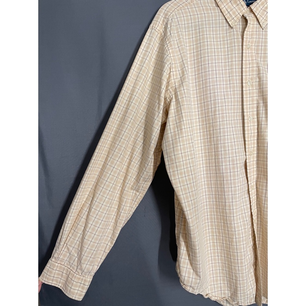 Quiet Luxury Ralph Lauren Plaid Button Down Shirt Tan Cream XL Classic Fit - Picture 3 of 10
